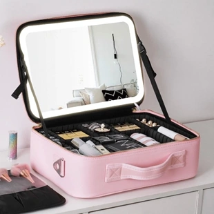 Kit Maleta de Maquiagem com Espelho e LED