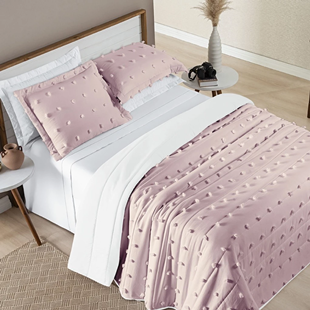 Cobre Leito Casal 300 Fios Dupla Face com Pompom