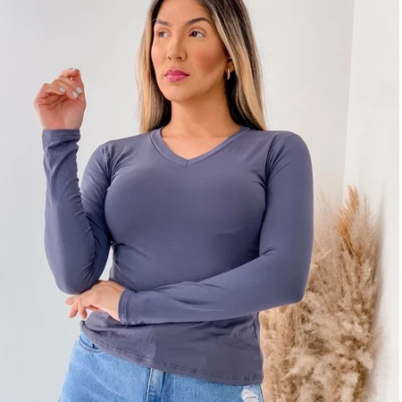 Imagem 5 do produto Blusinha Feminina Gola V Manga Longa