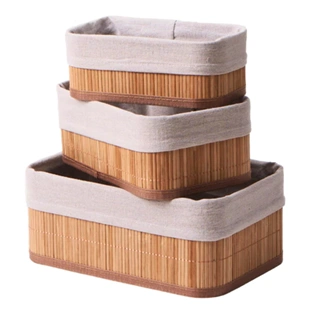 Kit 3 Cestos Organizadores de Bambu