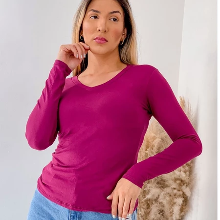 Imagem 4 do produto Blusinha Feminina Gola V Manga Longa