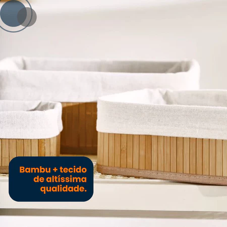 Imagem 2 do produto Kit 3 Cestos Organizadores de Bambu