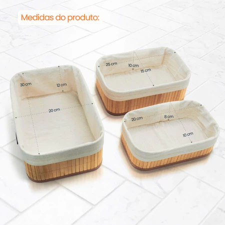 Imagem 3 do produto Kit 3 Cestos Organizadores de Bambu