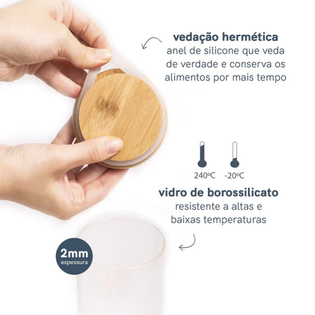 Imagem 4 do produto Pote de Vidro Oval Hermético com Tampa de Bambu