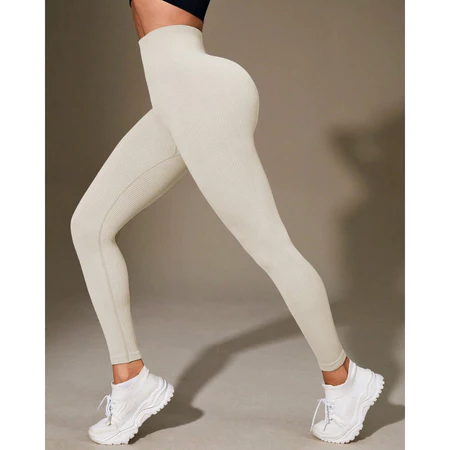 Calça Legging Canelada de Cintura Alta para Academia