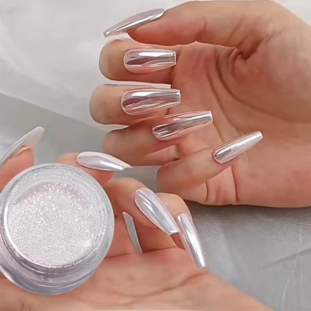 Pigmento Em Pó De Unhas Prata Cromado
