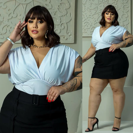 Imagem 1 do produto Body Sexy Plus Size Decote V Manga Franzida