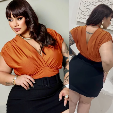 Imagem 2 do produto Body Sexy Plus Size Decote V Manga Franzida