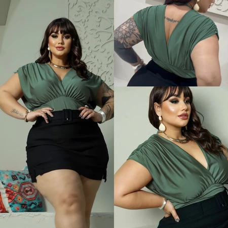 Body Sexy Plus Size Decote V Manga Franzida