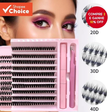 Kit de Cílios Postiços 30D – 200 Clusters de Vison para Extensões