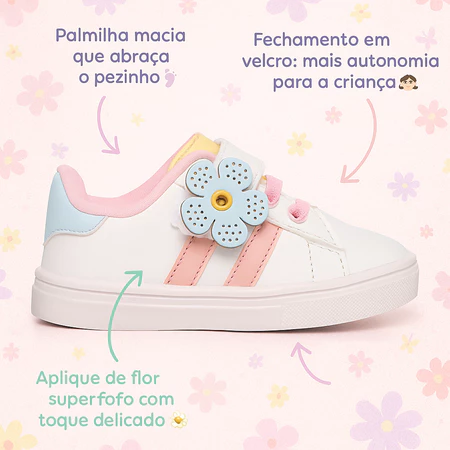 Tênis Flor Feminino Baby Branco com Elástico