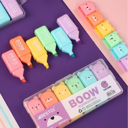 Kit com 6 Marca Texto Ursinho Neon Mini Good