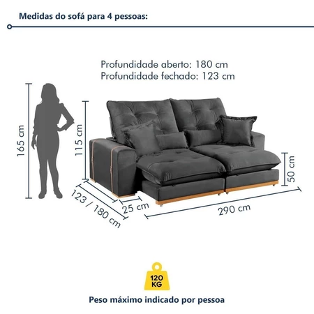 Imagem 1 do produto Sofá Retrátil e Reclinável 4 Lugares Kioto Cinza