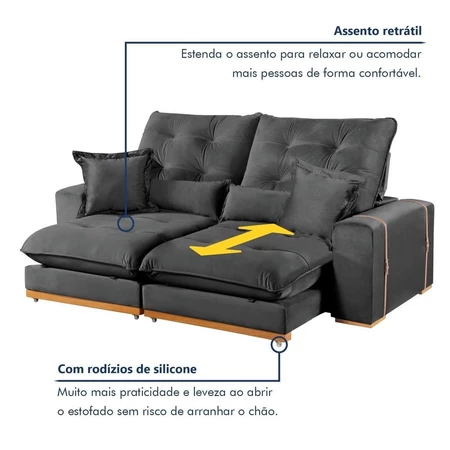 Imagem 3 do produto Sofá Retrátil e Reclinável 4 Lugares Kioto Cinza