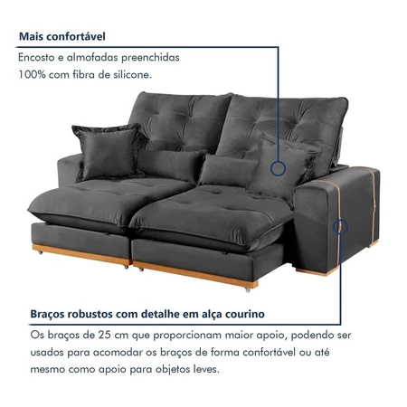Imagem 5 do produto Sofá Retrátil e Reclinável 4 Lugares Kioto Cinza