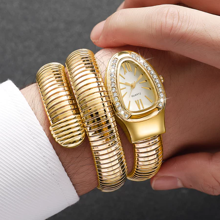Relógio Feminino Luxo com Strass Design Cobra