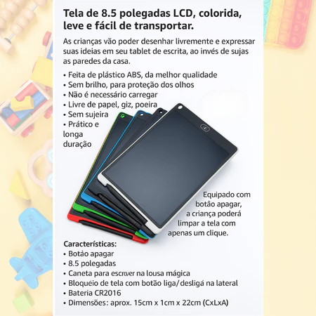 Imagem 2 do produto Lousa Mágica Tablet LCD 8.5 Escrever, Pintar e Apagar