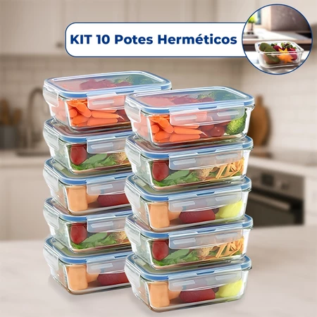 Imagem 1 do produto Kit 10 Potes de Vidro Hermético Retangular