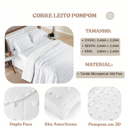Imagem 5 do produto Cobre Leito Casal 300 Fios Dupla Face com Pompom