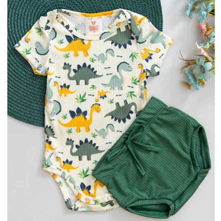 Conjunto Bebê Verão Body Dino Verde