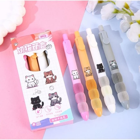 Kit 4 Canetas de Gel Gatinho Ponta Fina