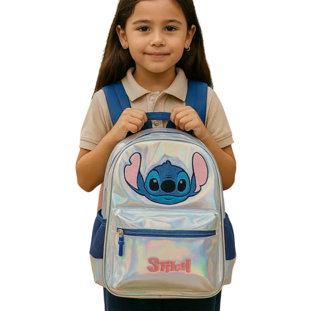 Imagem 1 do produto Kit Mochila Stitch Holográfica com Lancheira e Estojo