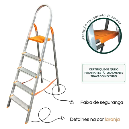 Imagem 4 do produto Escada de Alumínio Residencial 5 Degraus