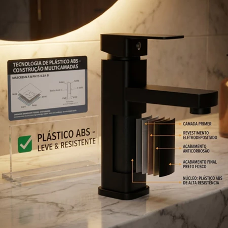 Imagem 3 do produto Torneira de Banheiro Preta Inox Fosco Lavabo