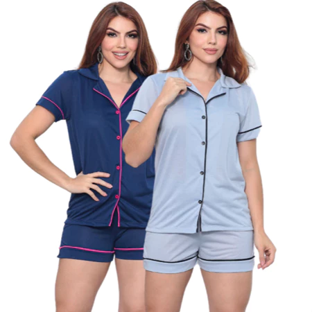 Kit 2 Pijamas Femininos Baby Doll com Botão