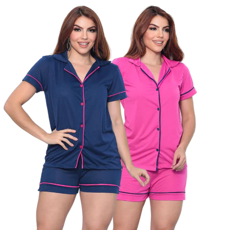 Imagem 4 do produto Kit 2 Pijamas Femininos Baby Doll com Botão