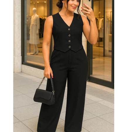 Imagem 2 do produto Conjunto Alfaiataria Feminino com Colete e Calça Pantalona