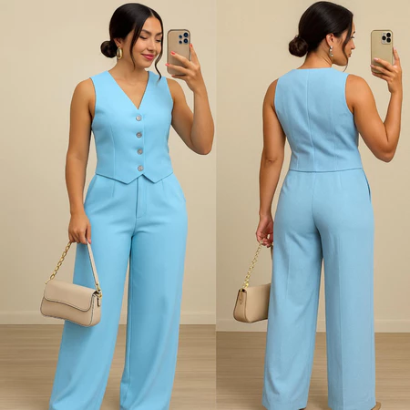 Imagem 3 do produto Conjunto Alfaiataria Feminino com Colete e Calça Pantalona