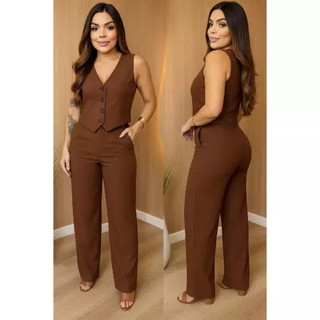 Imagem 4 do produto Conjunto Alfaiataria Feminino com Colete e Calça Pantalona