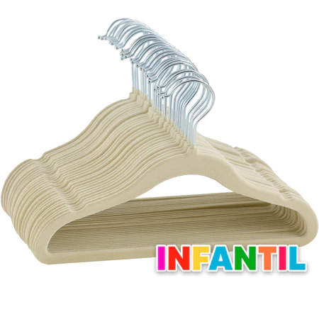 Kit 50 Cabides Veludo Infantil Slim Antiderrapante