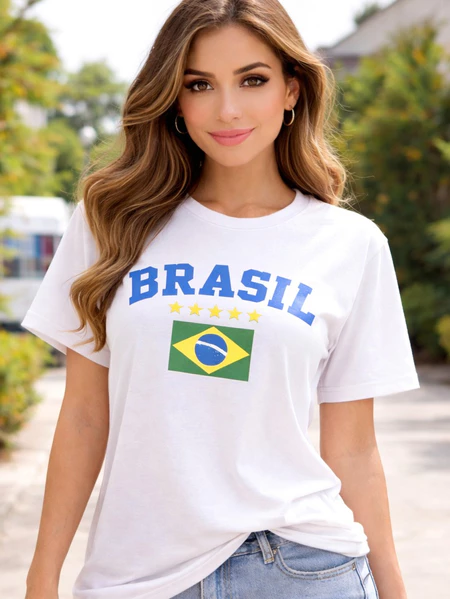 Imagem 1 do produto Camiseta Feminina Brasil Estampa Bandeira Algodão