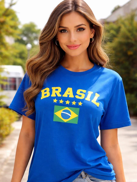 Imagem 2 do produto Camiseta Feminina Brasil Estampa Bandeira Algodão