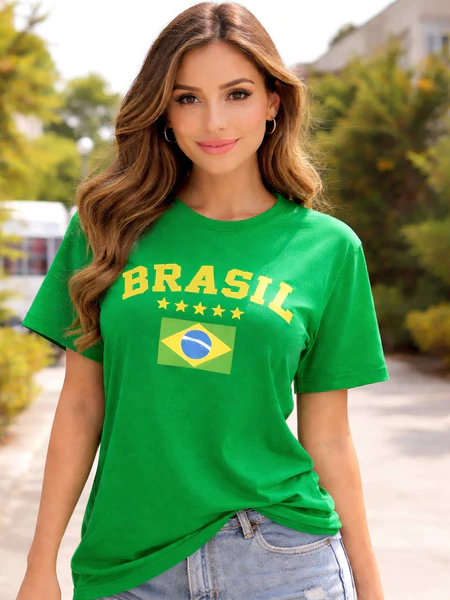 Imagem 4 do produto Camiseta Feminina Brasil Estampa Bandeira Algodão