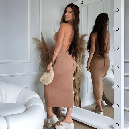 Imagem 1 do produto Vestido Midi Costas Trançadas Canelado