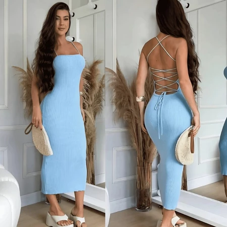 Vestido Midi Costas Trançadas Canelado