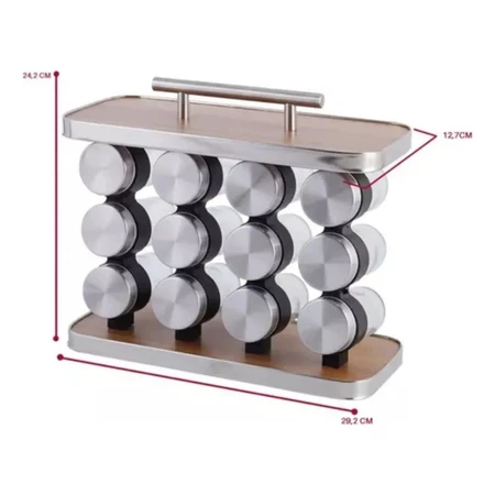 Imagem 1 do produto Porta Tempero Vertical Madeira Inox 12 Potes