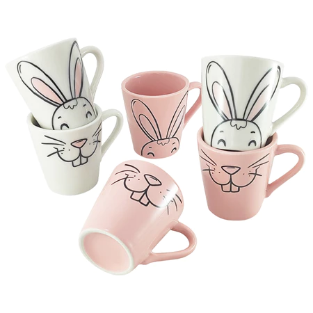 Jogo Kit 6 Xicaras Porcelana Cônica Tulipa Páscoa
