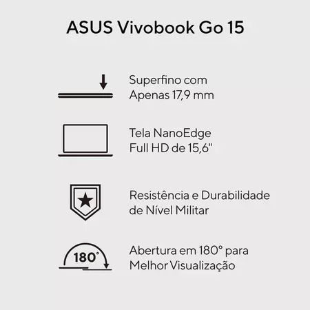 Imagem 3 do produto Notebook ASUS Vivobook Go 15 Core i3, 8GB RAM, 512GB SSD
