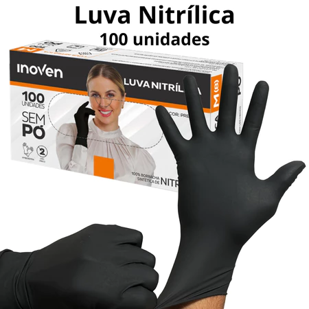 Luva Nitrílica Preta Descartável 100 Unidades