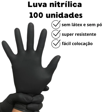 Imagem 4 do produto Luva Nitrílica Preta Descartável 100 Unidades