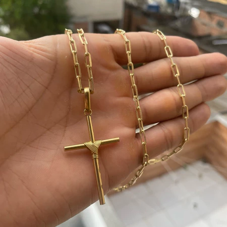 Cordão e Pingente Crucifixo Moeda Antiga 100%