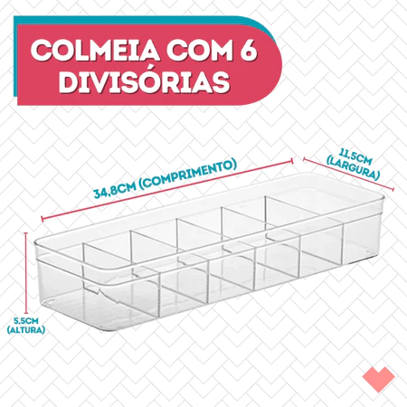 Organizador Acrílico Retangular 6 Divisórias
