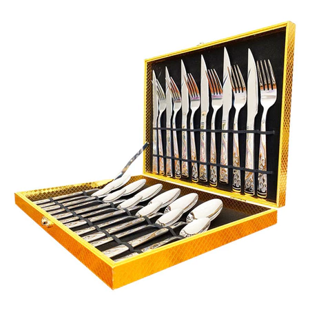 Imagem 3 do produto Kit Faqueiro Inox Dourado 24 Peças com Maleta