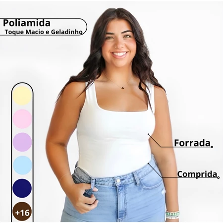 Imagem 4 do produto Regata Feminina Poliamida Decote Quadrado Elegante