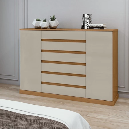 Cômoda Vedra 7 Gavetas e 2 Portas Amêndoa Clean