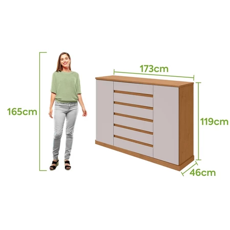 Imagem 3 do produto Cômoda Vedra 7 Gavetas e 2 Portas Amêndoa Clean